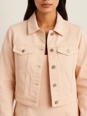 Avec Les Filles Ecru Peach Denim Jean Jacket Stretch New Size 6 Clean Girl